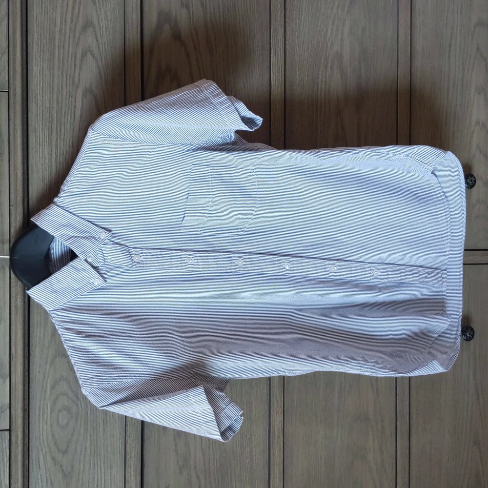 J Crew Blue Striped Seersucker Short Sleeve Shirt